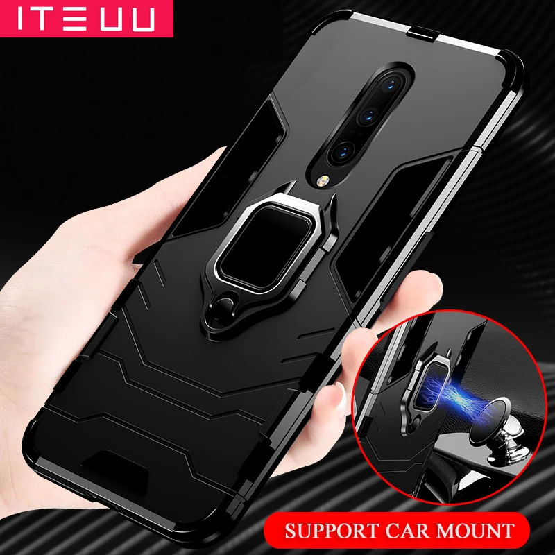 

ITEUU Anti-knock Finger Ring Kickstand Armor Case for Oneplus 7 7 PRO Cases Shockproof Stand Back Cover for Oneplus 7 7pro