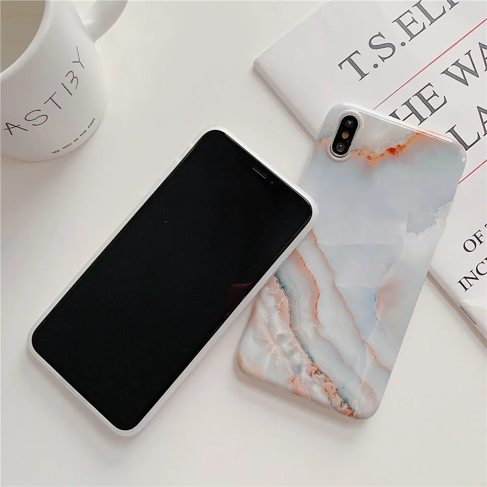 Awesome soft TPU stone glossy Marble phone cover For Apple iPhone 8 plus cases XR X 7 6 6s Xs max |