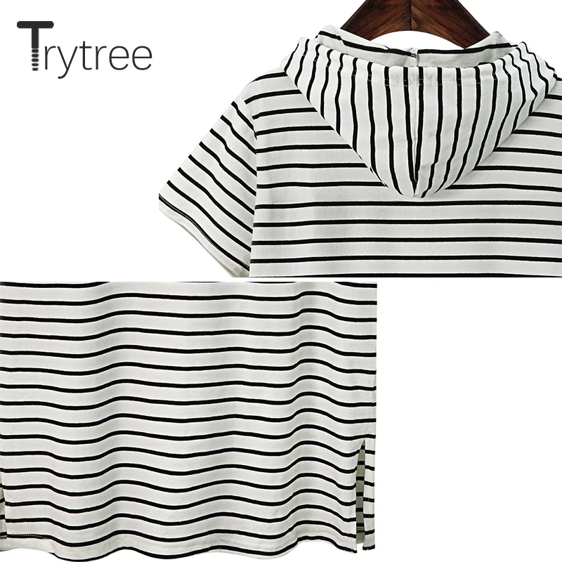 Trytree 2019 осеннее летнее платье женское Повседневное с капюшоном мини Полосатое