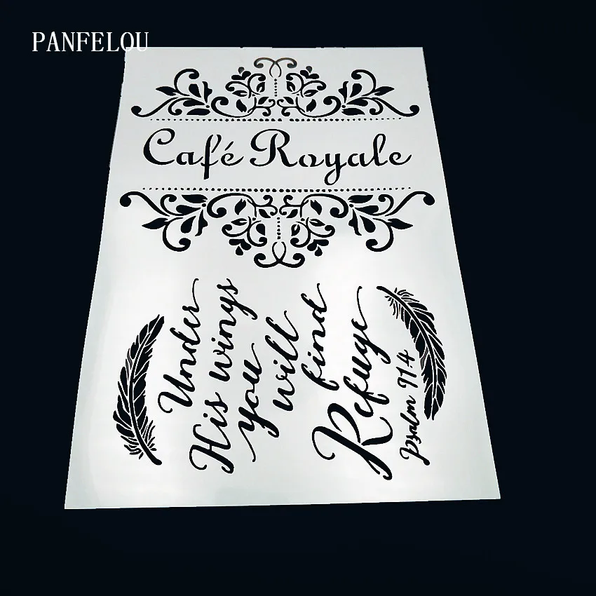 

29.5*21cm coffee shop pattern scrapbook stencils spray plastic mold shield DIY cake hollow Embellishment printing lace ruler