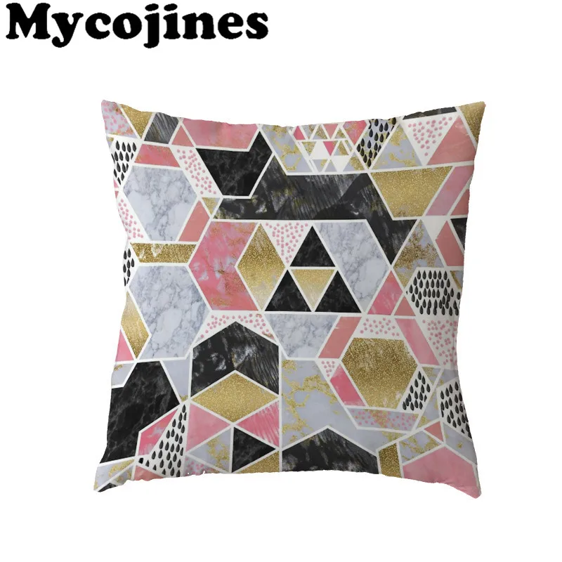 Hot Sale Cushion Cover 45x45cm Pink Geometric Stripes Gold Colorful Flowers Home Sofa Decor Polyester Peach Skin Pillow Cases | Дом и сад