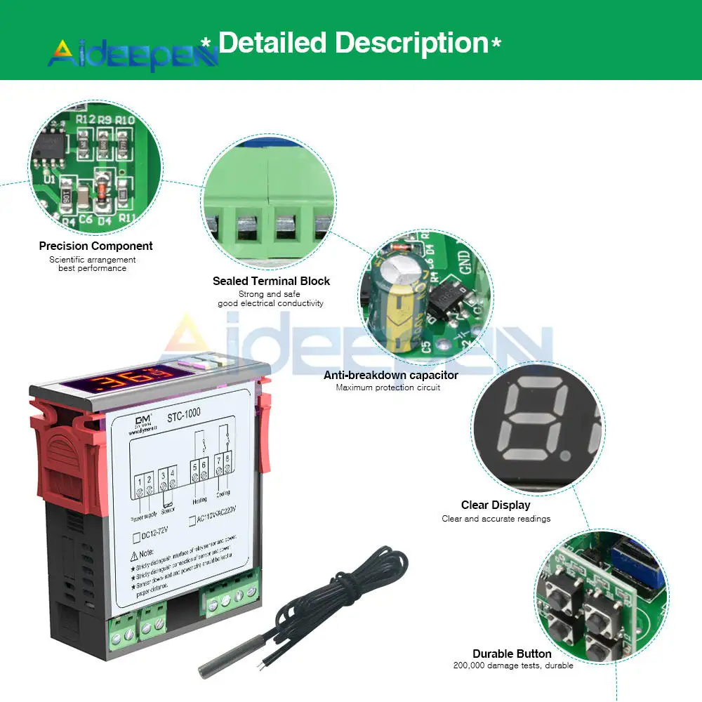STC-3000 STC-1000 STC-100 Температура Управление; 12V 24V 110 V-220 V светодиодный цифровой терморегулятор Термостат Управление+ NTC Сенсор