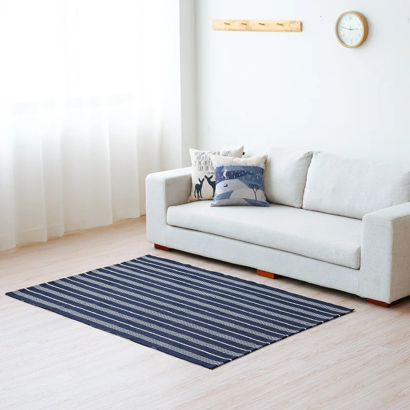 Скандинавские синие белые полосатые напольные коврики/коврик хлопчатобумажная