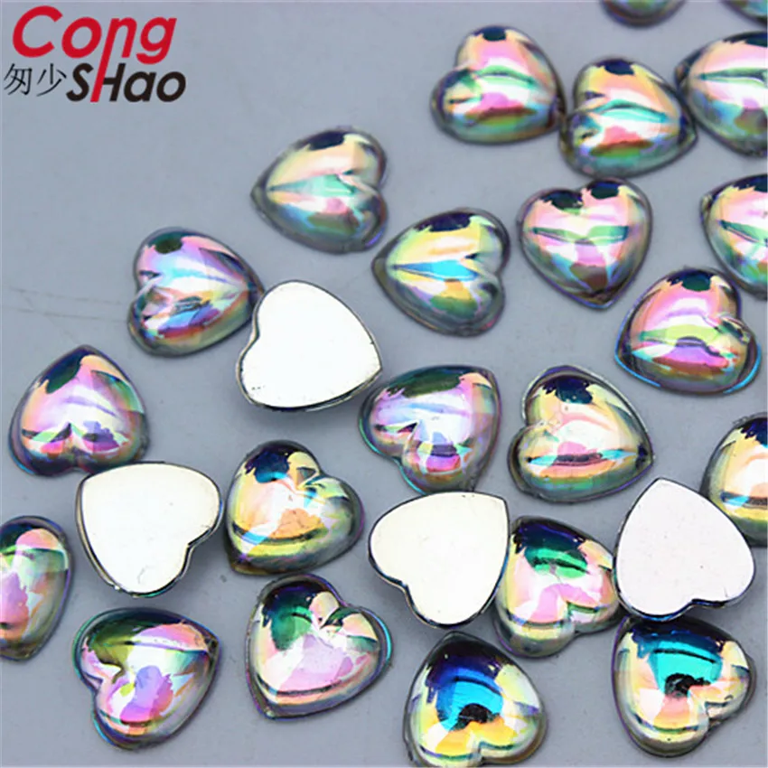 Cong Shao 200pcs 8mm/10mm AB Clear Heart Shape Acrylic Rhinestone Crystal Strass Flat back Beads Diy Bride Dress Clothes CS77 | Дом и сад