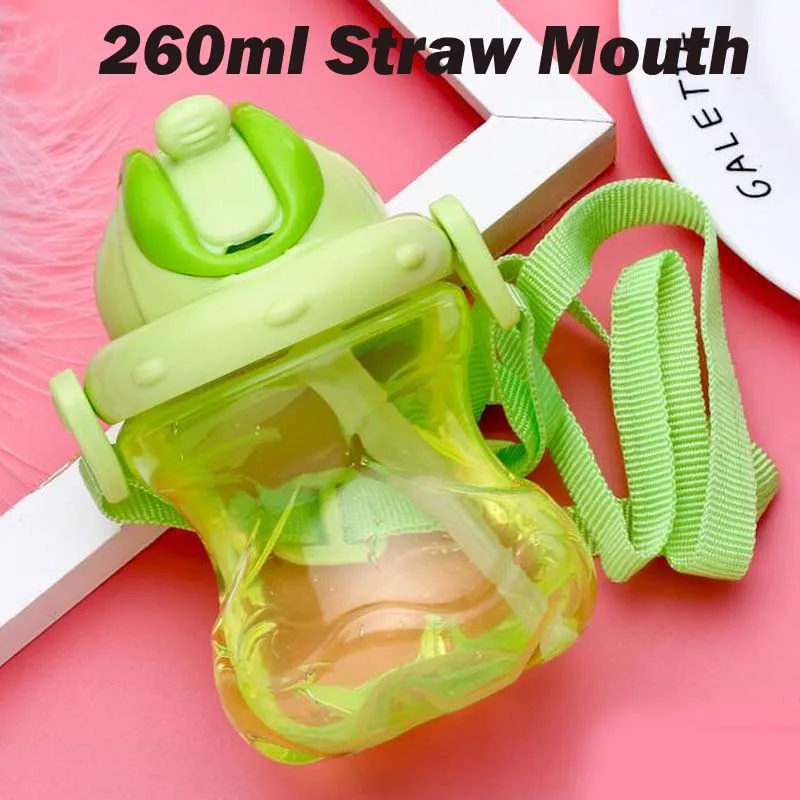 Green With Rope Детская бутылка для воды 260 мл материал, не содержащий BPA Твердые Детские чашки с соломинкой регулируемый пояс портативная противоскользящая кружка для детей - Цвет: Green With Rope
