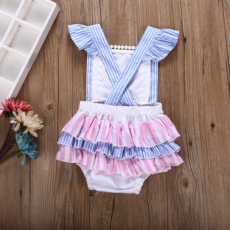 Одежда для новорожденных с цветочным принтом Комбинезон в полоску малышей