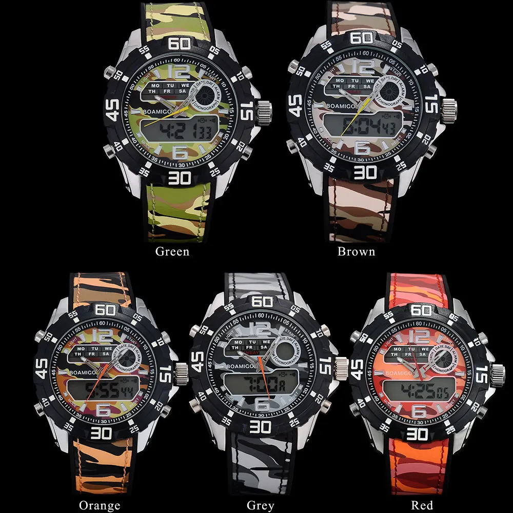 Мужские спортивные часы BOAMIGO армейские с двойным дисплеем цифровые аналоговые