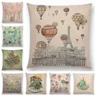 Горячая Распродажа помещение деревня город здания растения Джунипер деревья воздушный шар Луна цветной эскиз наволочка диванная Подушка Чехол