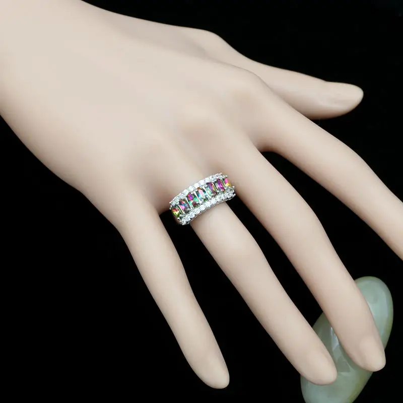 925 Sterling Silver Bride Ring For Women Rainbow Cubic Zirconia White Crystal Jewelry | Украшения и аксессуары