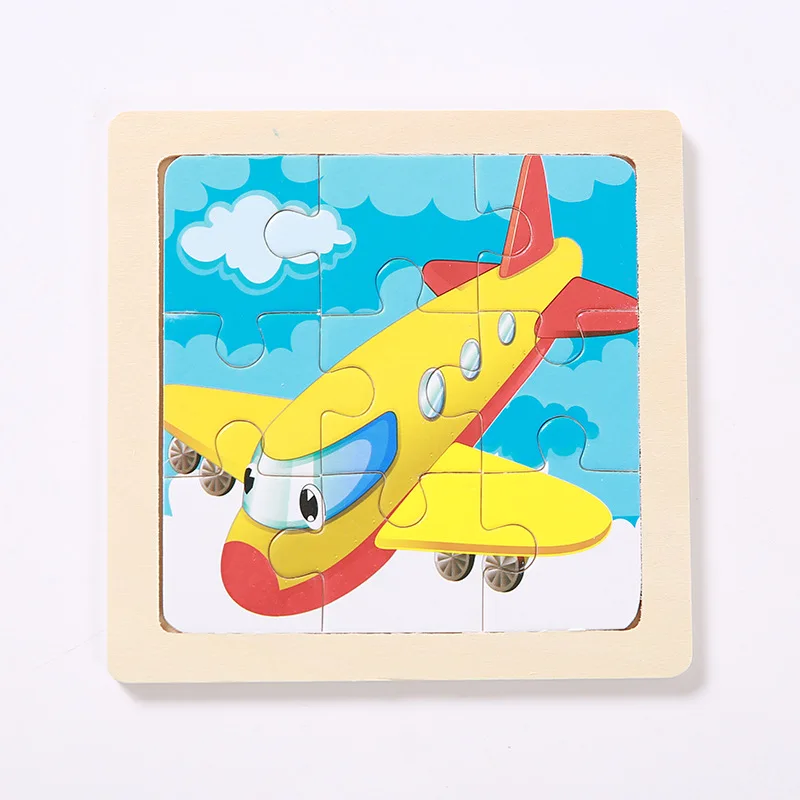 aircraft Мини Размер 11*11 см детская игрушка деревянная головоломка деревянная 3D головоломка для детей Детские Мультяшные животные/дорожные Пазлы обучающая игрушка - Цвет: aircraft