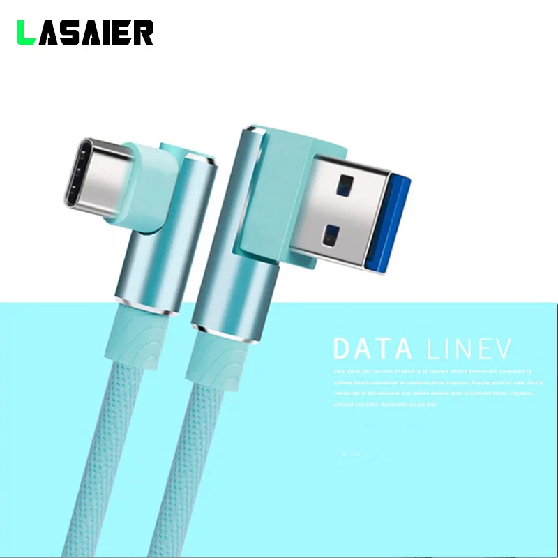 Зеленый 1/2/3 м Тип usb C прямоугольный разъем(под углом 90 градусов) для зарядки мобильного телефона Кабели для huawei P20/Коврики 10 зарядное устройство с быстрой зарядкой, USB C шнур - Цвет: Зеленый