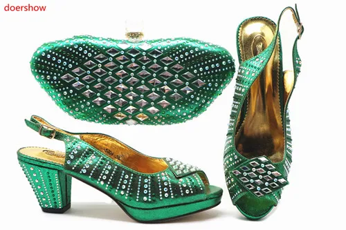 

doershow New green color Italian Shoes With Matching Bags African Women Shoes and Bags Set For Prom Party Summer Sandal!!HTB1-8