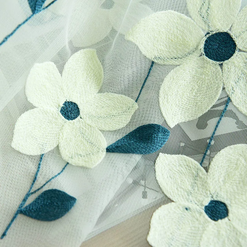 Занавески в американском стиле тюль для гостиной с вышивкой зеленые цветочные