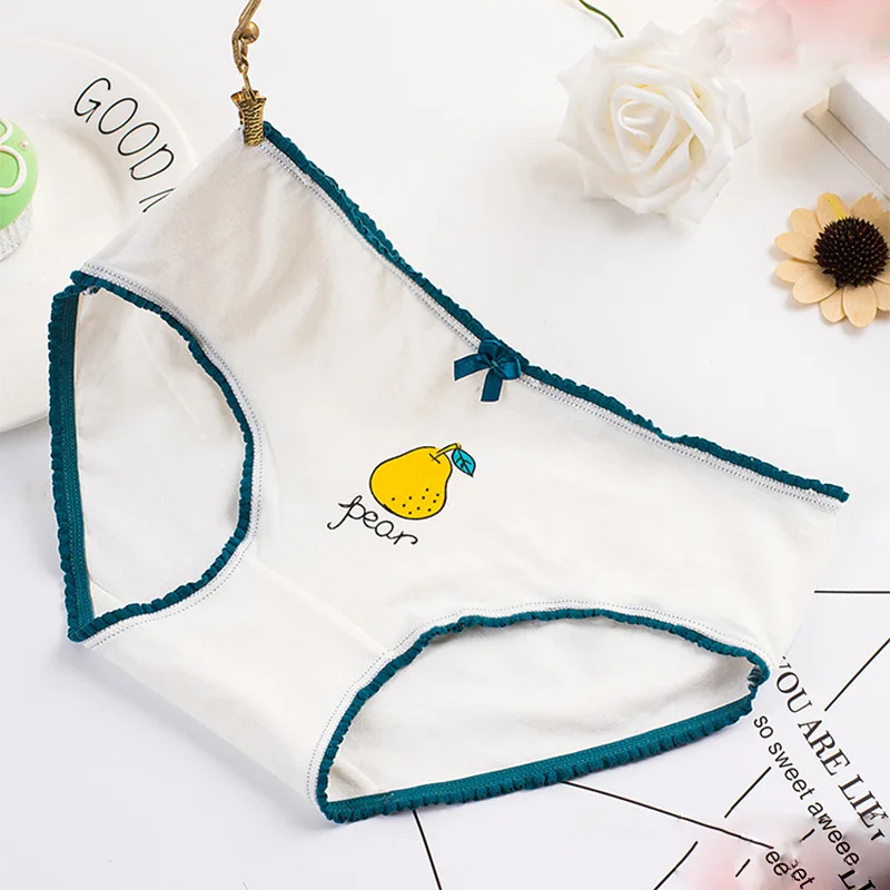 3 Pear Luckymily, хлопковое женское Бесшовное нижнее белье, трусы с низкой посадкой и принтом, удобное женское нижнее белье, трусики-стринги - Цвет: 3 Pear