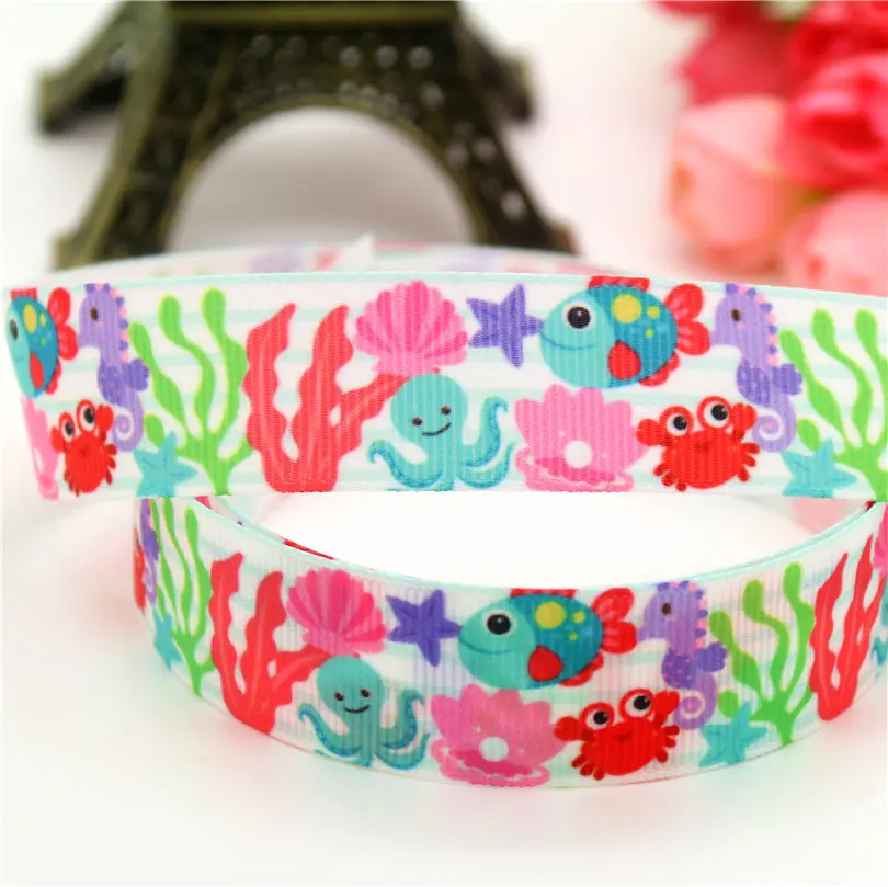 DUWES 7/8 ''Бесплатная доставка Омаров морская лошадь Животные Печать grosgrain лента