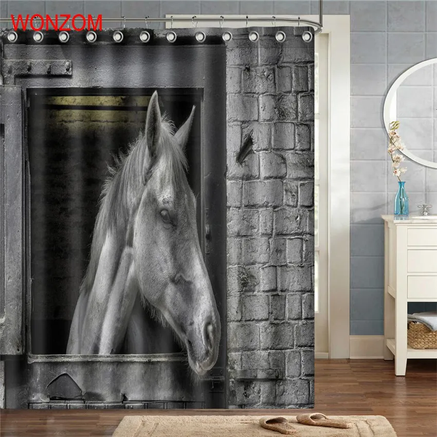 WONZOM Horse Run занавеска для душа Водонепроницаемая ванной современный занавес с изображением животных 12