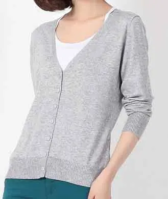 2019 Knitted Button V neck Casual Cardigans Basic Hot Sale Factory Cashmere Blend Sweater Women Fashion KFP608 |