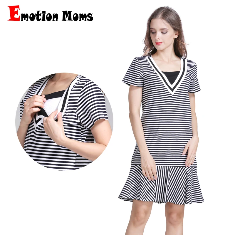 

Emotion Moms Strecth Cotton Striped Maternity Clothes Pregnancy Dresses Breastfeeding Dress Maternidad Wear