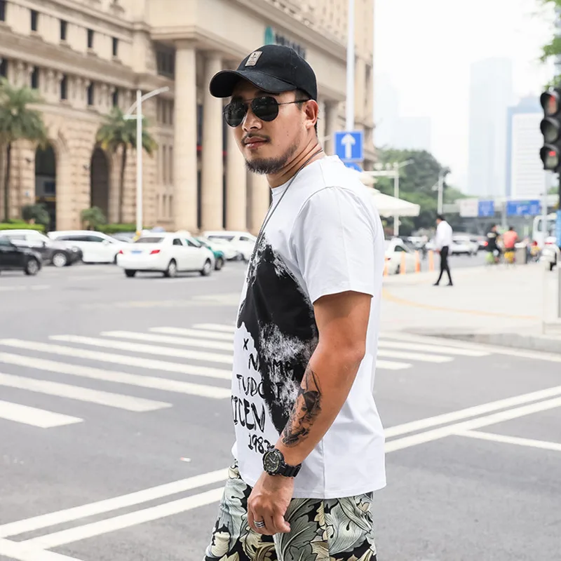 

2019 Summer Men T-shirt O-neck Cotton Short Sleeve Bear Print Man Tee shirt WEAR WEIGHT 145kg Plus Size XXL 3XL 4XL 5XL 6XL 7XL
