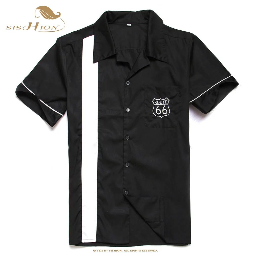 Рубашка SISHION мужская с вышивкой черно-белая из хлопка коротким рукавом | Мужская