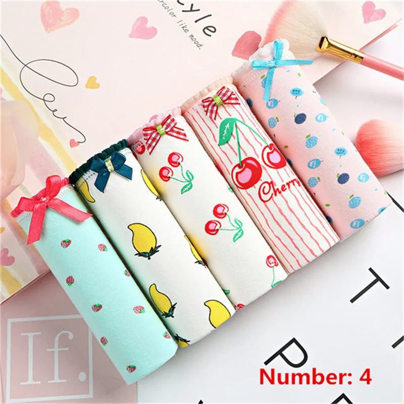 5pcs \ партия Горячая распродажа! хлопковые трусы женские мультфильм печати милые нижнее белье calcinha трусы сексуальное женское белье - Цвет: Коричневый