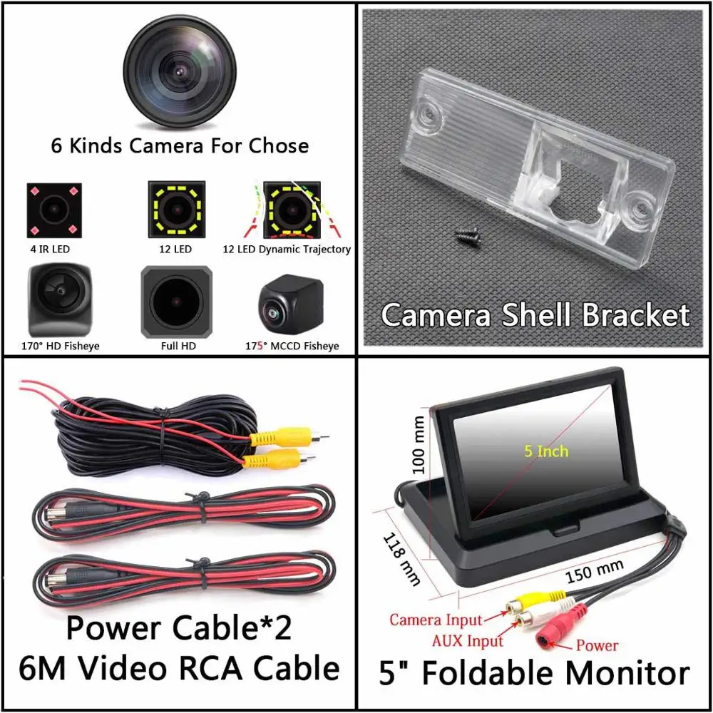 Camera 5 inch Fold 175 градусов 1080P Fisheye задний вид автомобиля Камера для кіа Cerato Рио 2002 2003 2004 2005 2006 2007 2008 2009 2010 2012 2013 - Название цвета: Camera 5 inch Fold