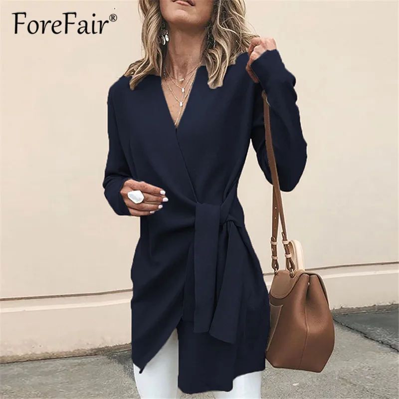 Forefair Новое тонкое пальто из искусственной шерсти Женское с длинным рукавом и v