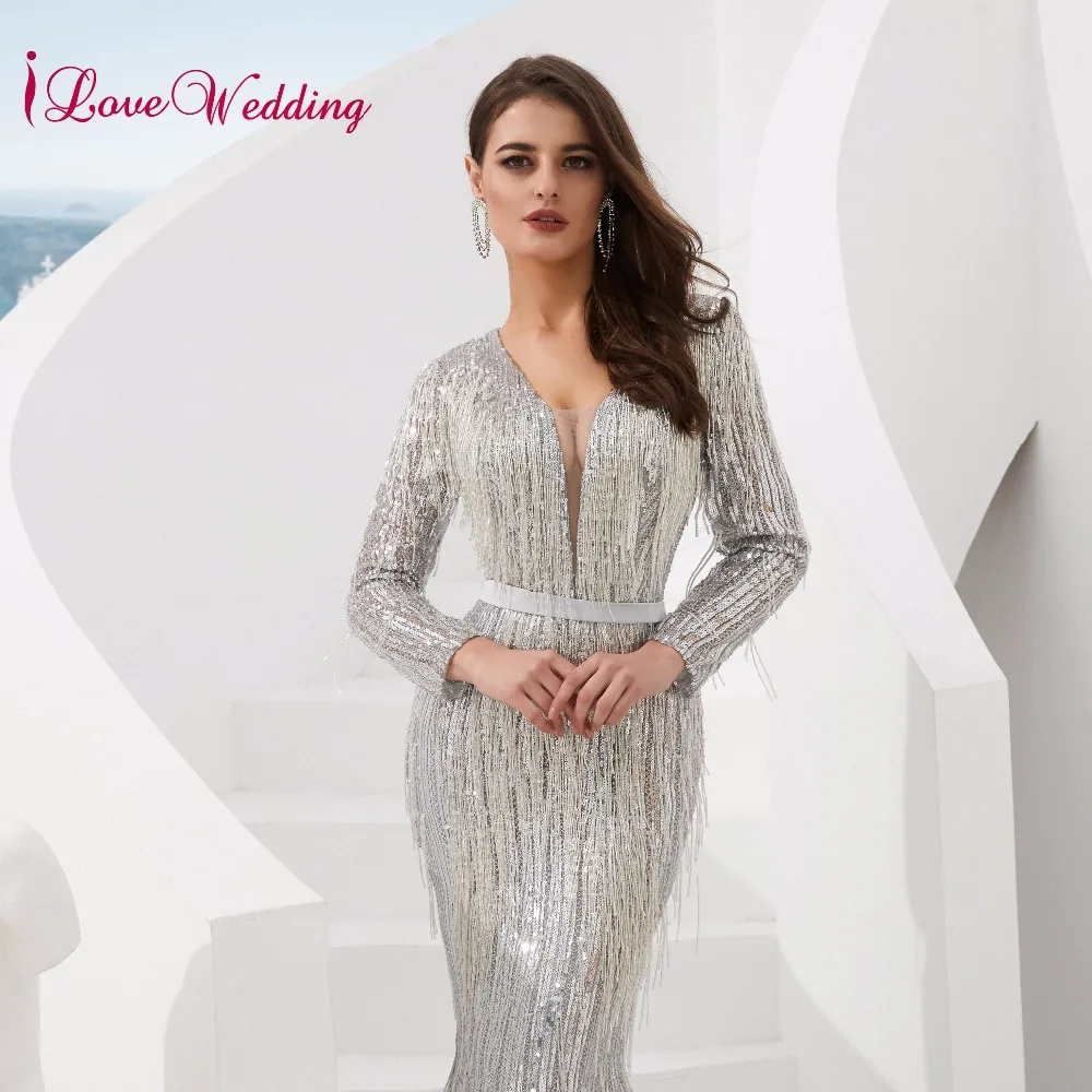 ILoveWedding элегантный v-образный вырез одежда с длинным рукавом официальное платье