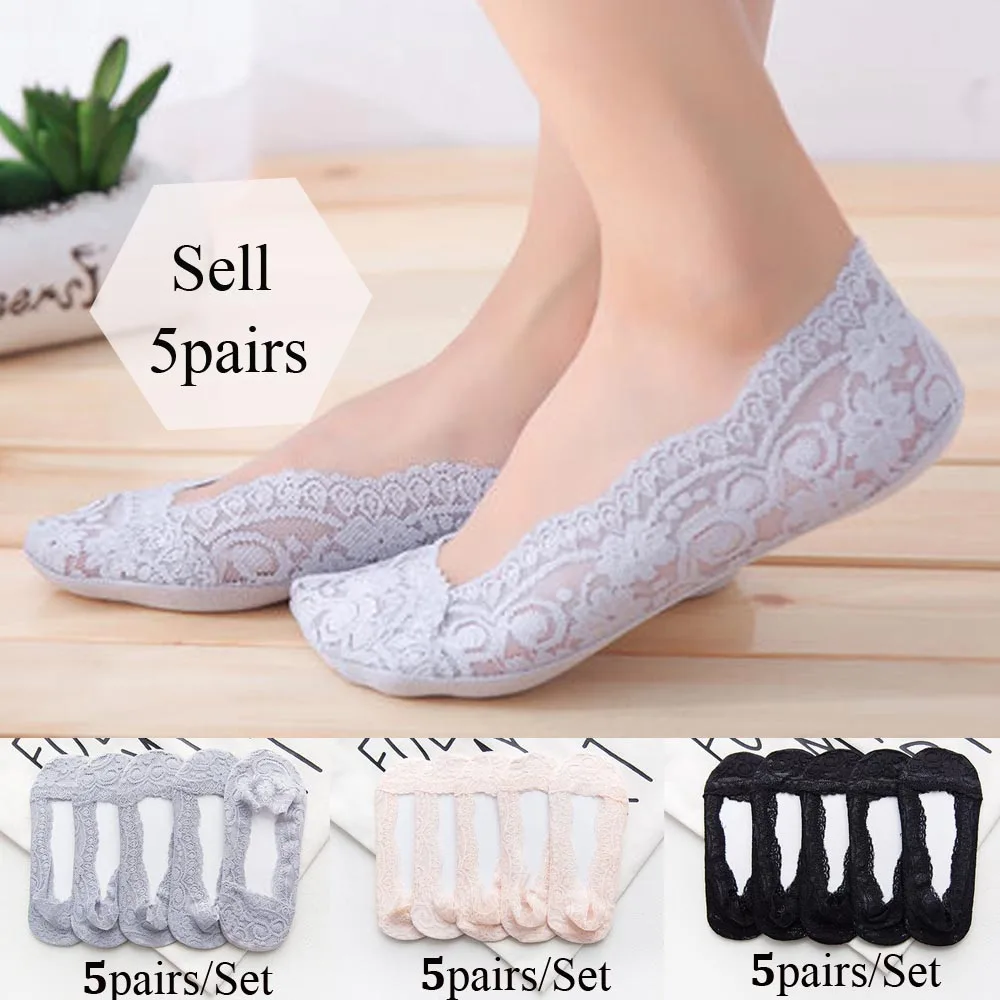 Носки женские короткие кружевные хлопковые тонкие милые Нескользящие в