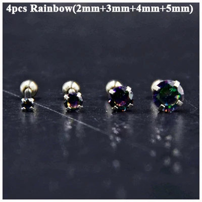 4PCS Rainbow 4 шт смешанные размеры хирургическая сталь круглый кристалл опал Спиральные серьги Tragus верхнее ухо Серьги губная серьга-гвоздик серьги пирсинг ювелирные изделия - Окраска металла: 4PCS Rainbow