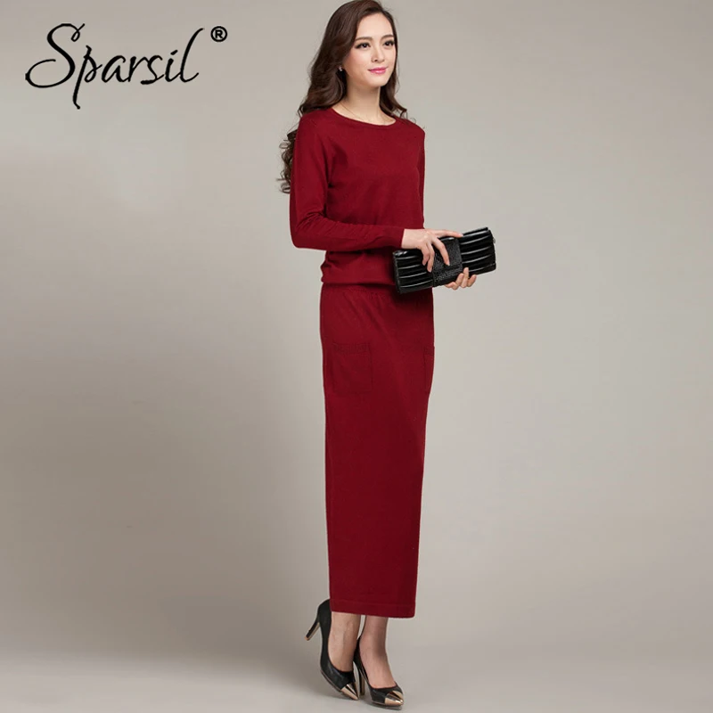 Sparsil женское осеннее шерстяное длинное трикотажное платье свитер зимнее