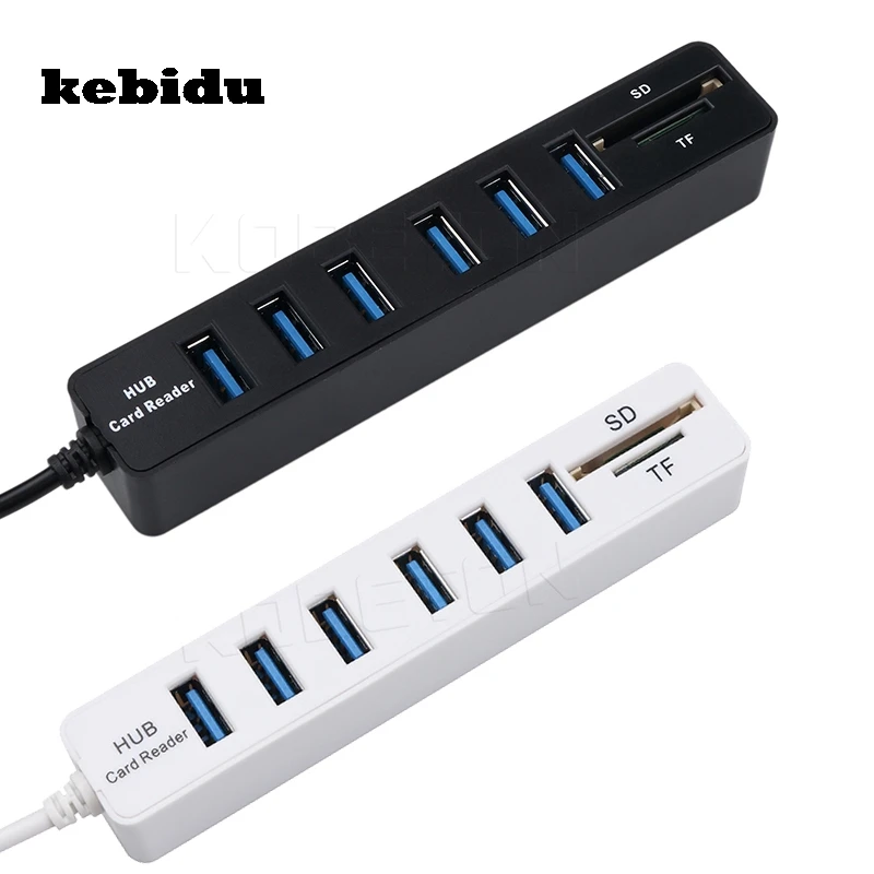 Kebidu высокоскоростной Разветвитель USB 2 0 с 6 портами Combo в 1 кардридер SD/TF для ПК