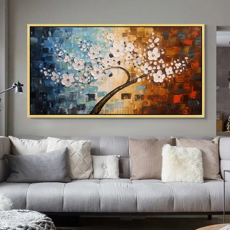 Canvas painting palette knife 3D texture flower tree Wall art Pictures For Living Room home decor caudros decoracion084 | Дом и сад