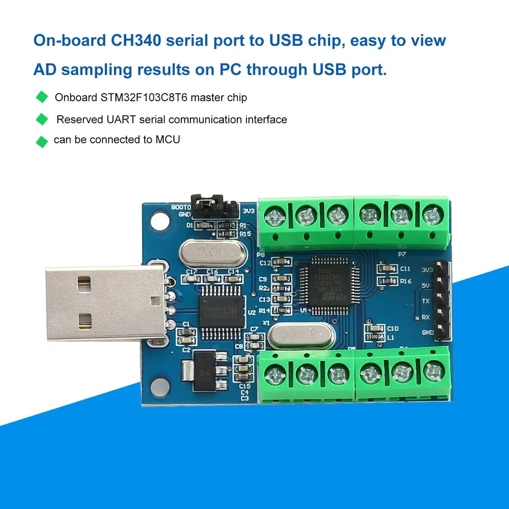 STM32 USB интерфейс 12 бит 10 каналов AD выборки сбора данных STM32 коммуникационная плата интерфейса UART ADC модуль