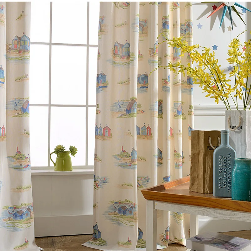 Светло желтые Мультяшные шторы в средиземноморском стиле стильное детское