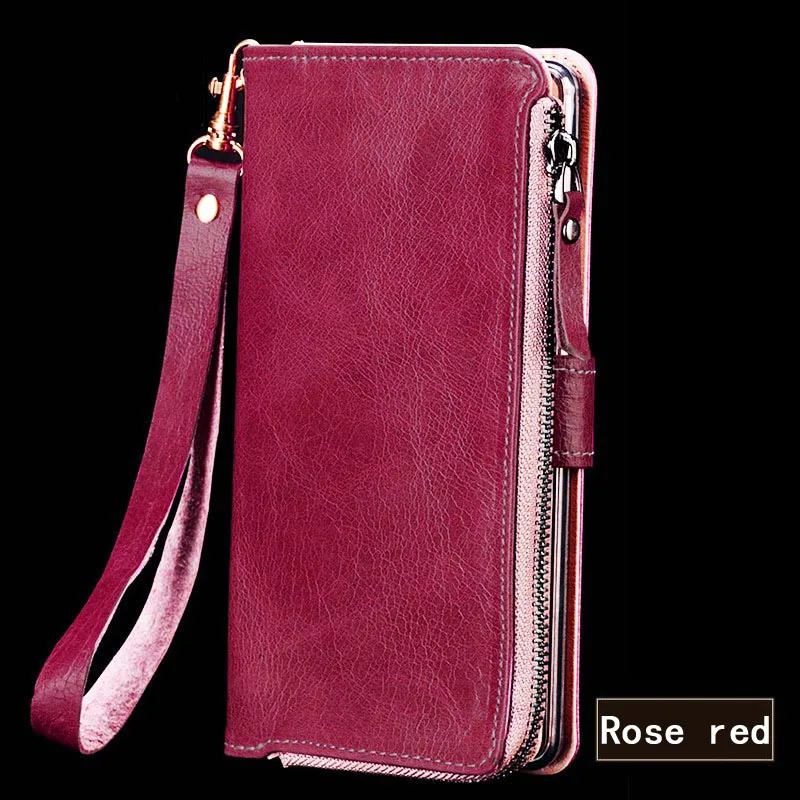 Rose red Чехол-книжка с бумажником для huawei P9 P10 P20 Lite mate 10 20 lite Pro Чехол Ретро сумка на молнии для Honor 7X8X9 10 lite P умный чехол - Цвет: Rose red