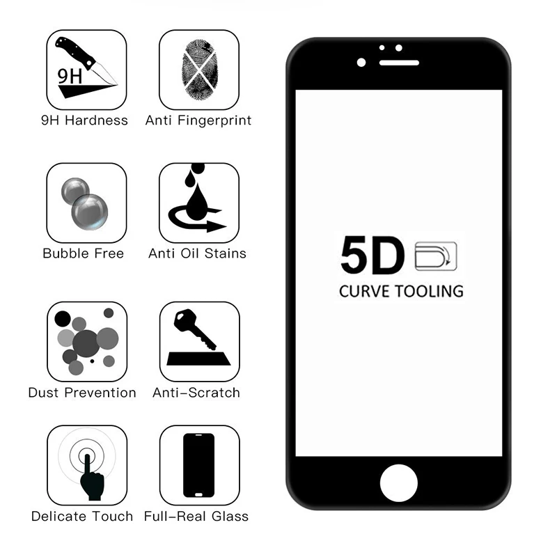 5D (2nd Gen 4D) Премиум Закаленное стекло протектор экрана для iPhone X 7 8 Plus закаленная