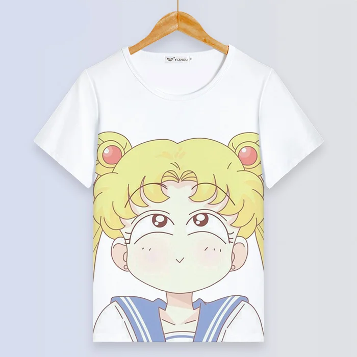Сейлор Мун Сексуальная Женская белая футболка Kawaii Луна кошка живопись Femme Футболка мультфильм короткий рукав летние топы Harajuku одежда - Цвет: 3