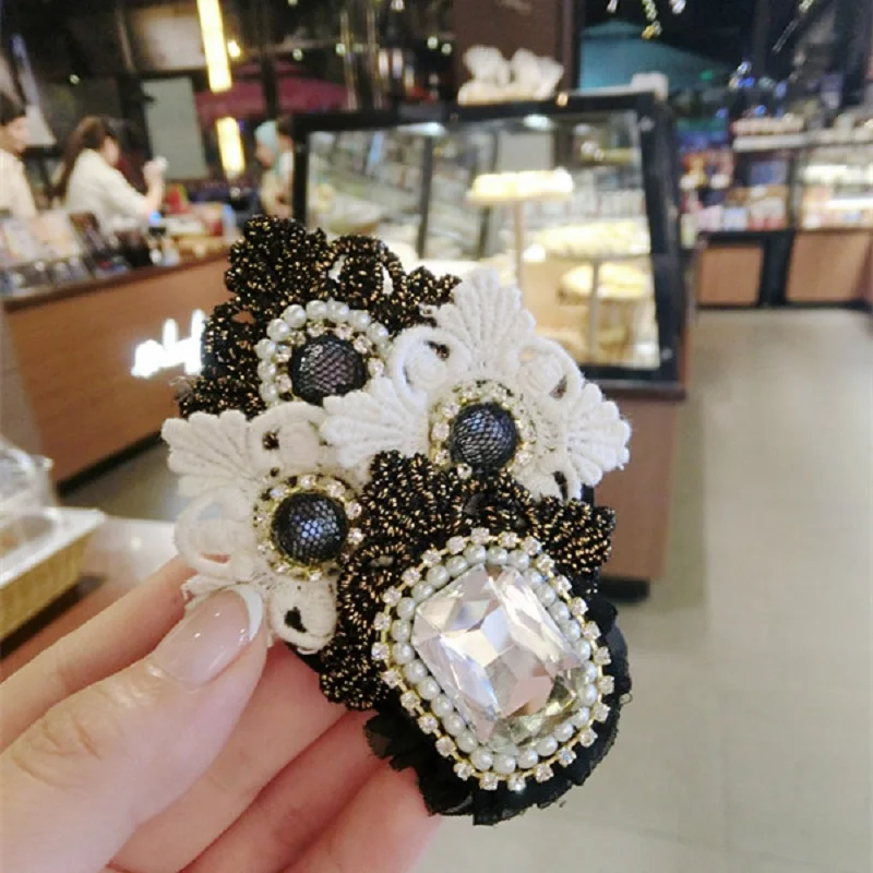 2018 новые ретро корейские циркониевые шпильки брошь белый черный кружева Женские
