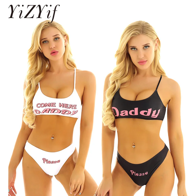 Женский комплект бикини с принтом Yes Daddy мини бюстгальтер укороченный топ