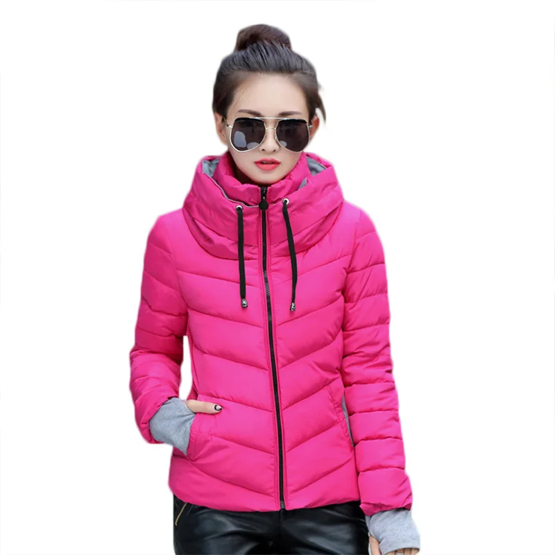 Плюс размер 3XL тонкая короткая зимняя куртка однотонная Повседневная Женская