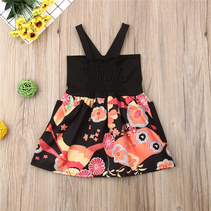 2019 Newborn Toddler Kids Baby Girls Dress Summer Black Sleeveless Floral Pockets Princess Sundress Outfits Costume Clothing | Детская