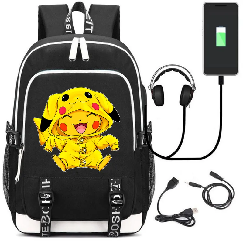 Style 1 Пикачу игры в мяч забавный рюкзак, рюкзак забавные W/USB Порты и разъёмы рюкзак для путешествий с отделением для лэптопа, школьные сумки - Цвет: Style 1