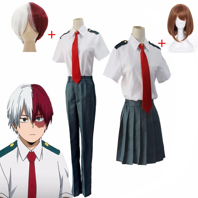 

2019 My Hero Academia Midoriya Izuku Cosplay Costume Boku No Hero Academia OCHACO URARAKA AsuiTsuyu Summer School Uniform Wig
