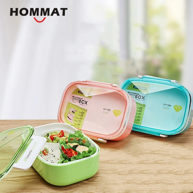 2 уровня школьной контейнеры для еды с отсеков Bento Box Еда контейнер окно Lunchbox дети