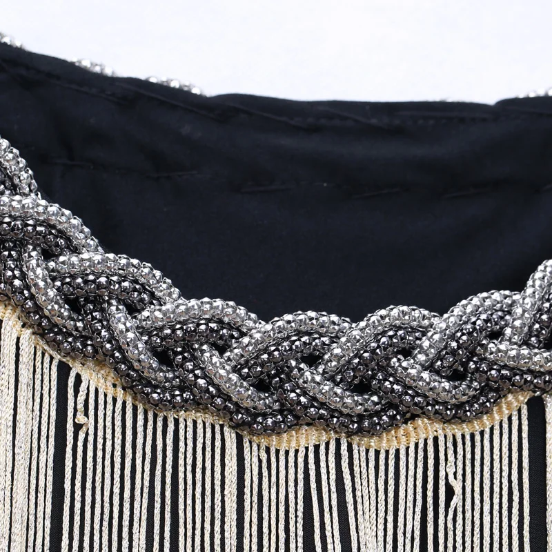 Платье с высоким воротом BLINGSTORY градиентной цепочкой и кисточками | Женская