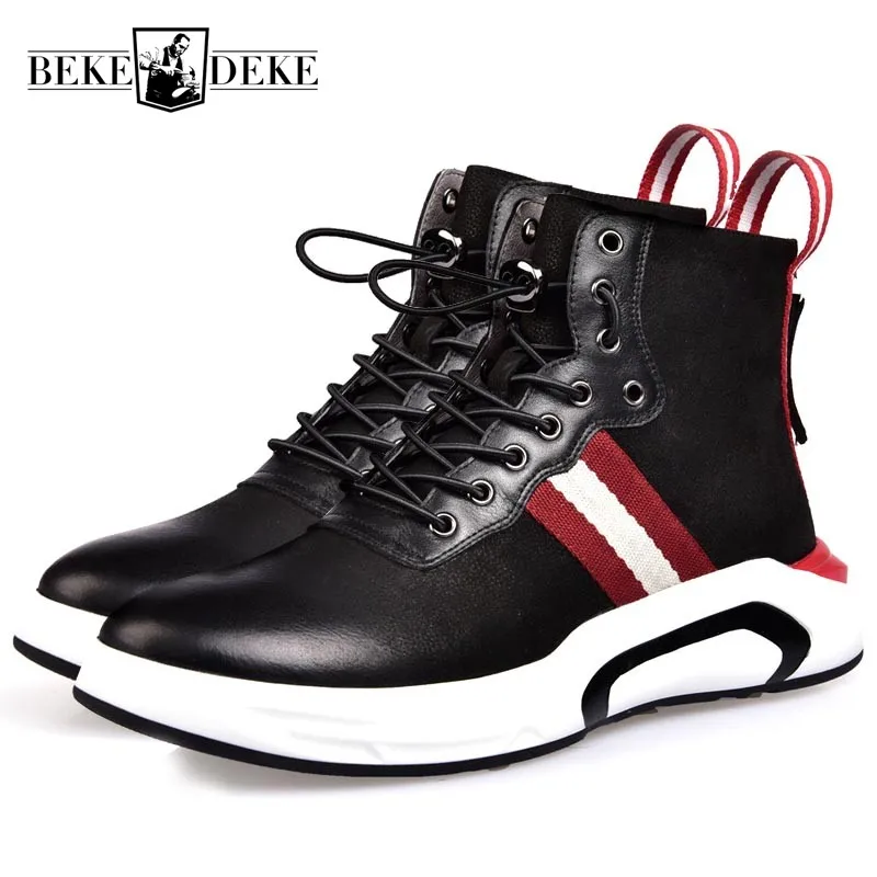 

Мужские высокие туфли на шнуровке, черные повседневные туфли из натуральной кожи, на молнии, в стиле панк, для студентов, 2022