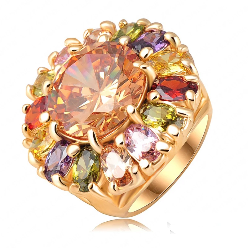 Fashionable Flower Ring Gold Color Girl Rings Colorful AAA Cubic Zirconia Bijouterie Party Female Jewelry Accessories | Украшения и