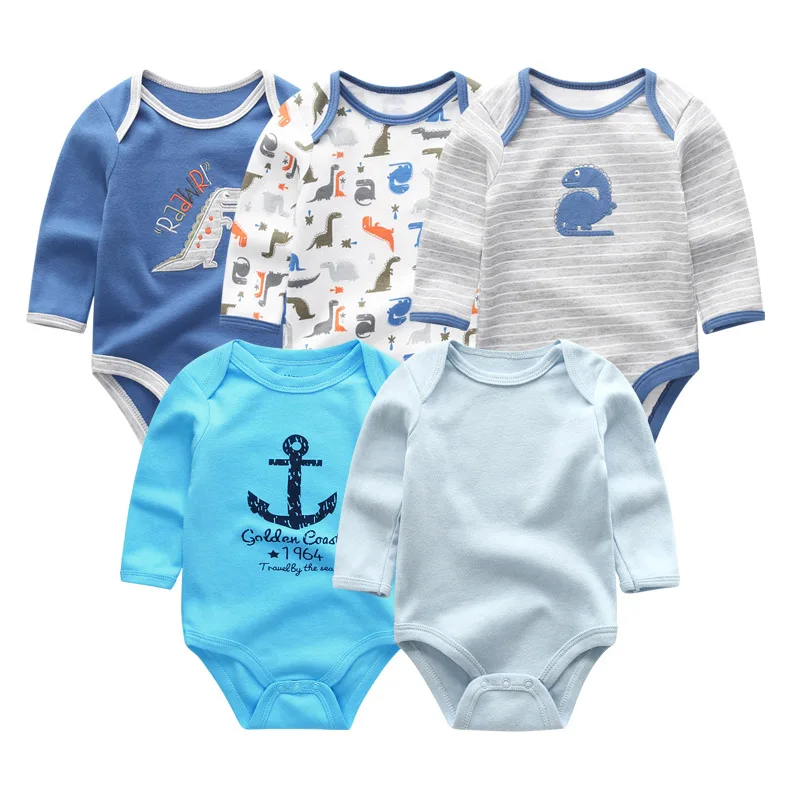 baby boy clothes5205 Г. 5 шт./лот, Детский комбинезон с длинными рукавами, модная однотонная хлопковая одежда с круглым вырезом и рисунком для маленьких девочек Одежда для мальчиков Roupa de bebe - Цвет: baby boy clothes5205
