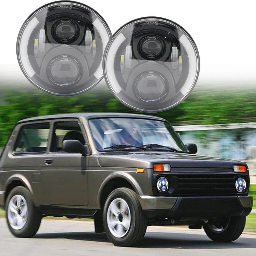 7 дюймов светодиодный налобный фонарь с Halo Ring Amber поворотник для lada niva 4x4 suzuki samurai " светодиодный DRL Halo Фары для ваз 2101